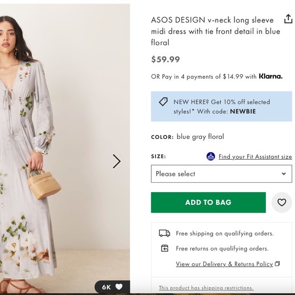 ASOS v-neck long sleeve midi dress - Picture 2 of 9